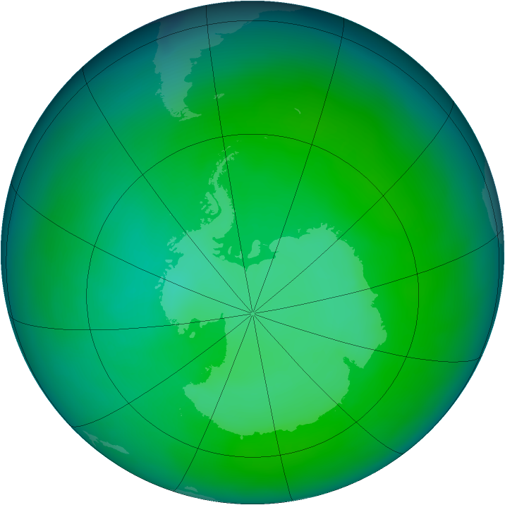 Antarctic ozone map for December 2013